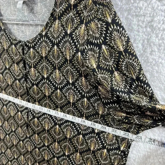 J Jill Womens L 3/4 Sleeve Tunic Top Geometric Peacock Print Henley Style Tunic - Picture 7 of 14